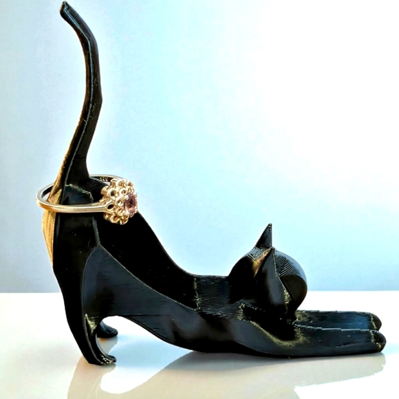 Vintage Amethyst .925 Silver Flower Ring With Little Kitty Ring Holder - Picture 3 of 7